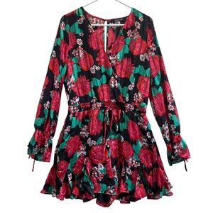 Sugarlips Rosabella Lover Black and Red Floral Romper. Size L